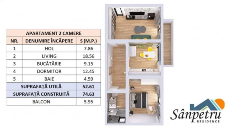 Apartament cu 2 camere, Brașov, dat în exploatare 