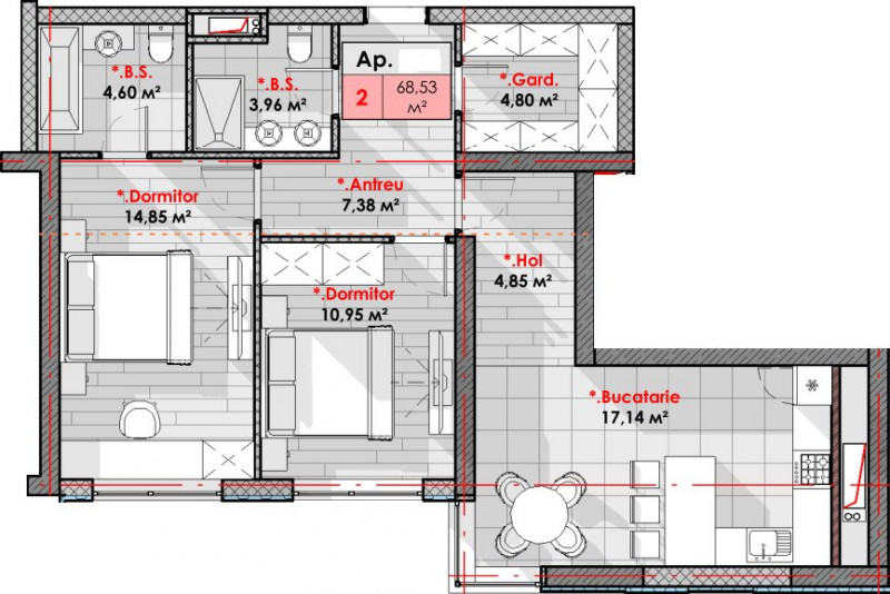 Lagmar Smart Home, apartament cu 2 camere, 68,53 mp.