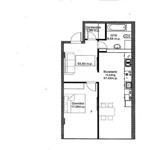 Apartament cu 1 cameră + living - Hora Village 