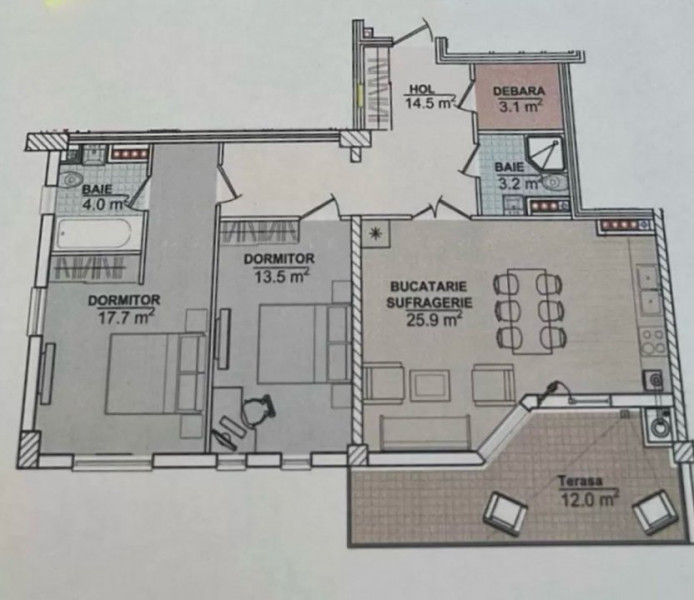 Apartament cu 2 dormitoare si living + terasa, Complexul Satul German, Botanica