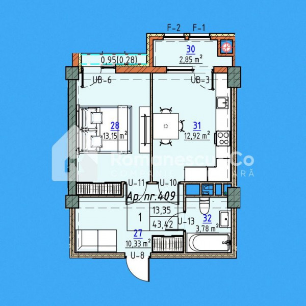 Apartament cu 1 cameră + living | Cartierul Cluj